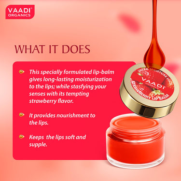 Vaadi Herbals Lip Balm, Strawberry and Honey, 10g